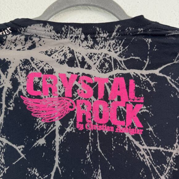 Christian Audigier Crystal Rock Top Womens XS Crane Blossom Y2K Tunic Shirt Tee - Picture 9 of 12